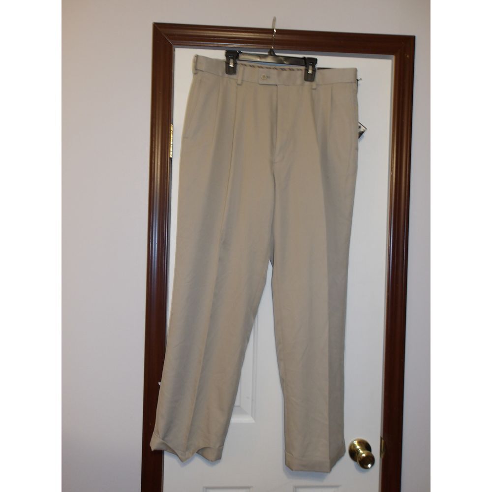 Saddlebred Comfort Waist Microfiber Dress Pants Parchment Khaki 34W x 30L NWT